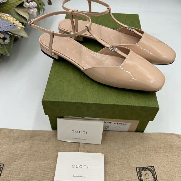 Women’s Gucci, T-strap, patent leather GG ballet flats size 39 made in Italy - Picture 7 of 8